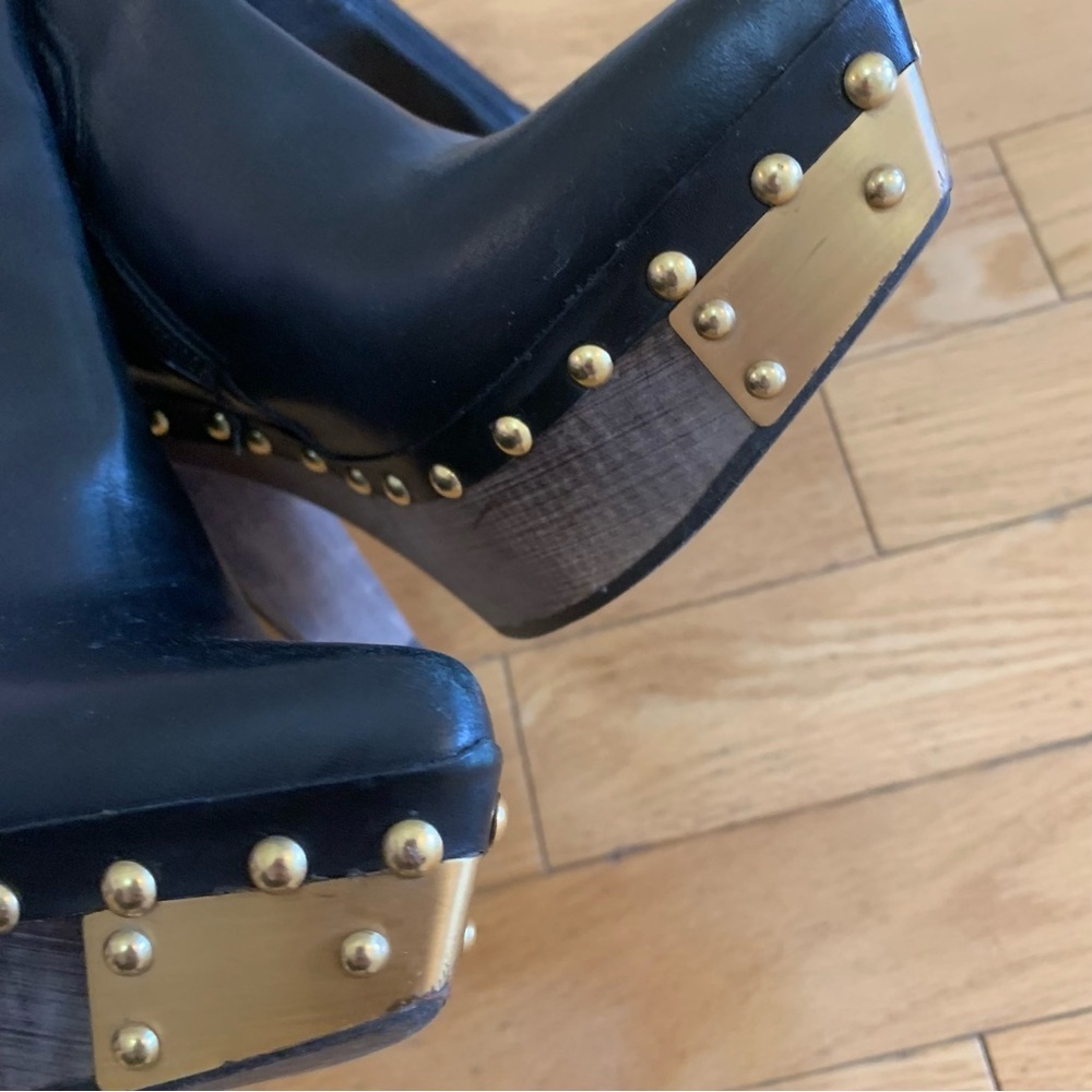 Miu Miu Black Heeled Boots with Chunky Heel and Studded‎ Detailing - Picture 6 of 9